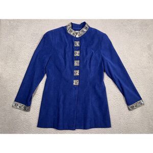 Vintage Jessica Howard Womens Blue Gold Jacket Long Sleeve‎ Button Up Size 12